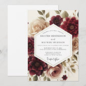 Invitation Mariage Vignette Rouge Bordeaux (Devant / Derrière)