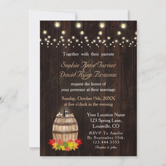 Invitation Mariage Vignoble en barrique automne Folithe (Devant)