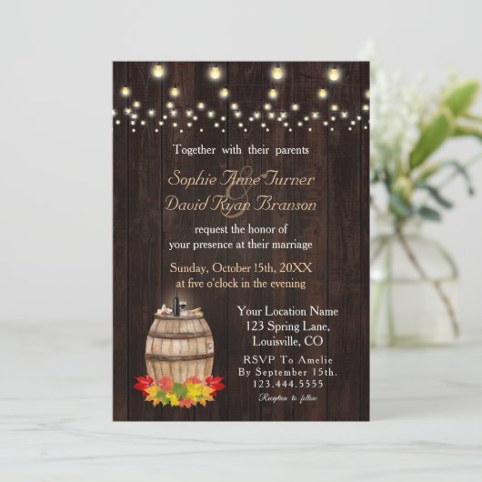 Invitation Mariage Vignoble en barrique automne Folithe (Debout devant)