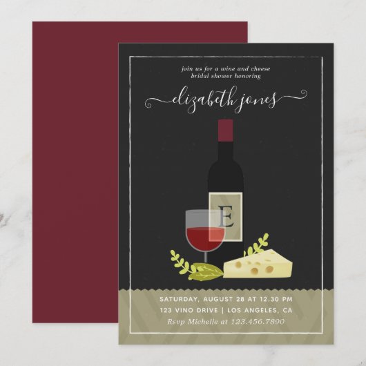 Invitation Mariage Vin et Fromage Monogramme (Devant / Derrière)
