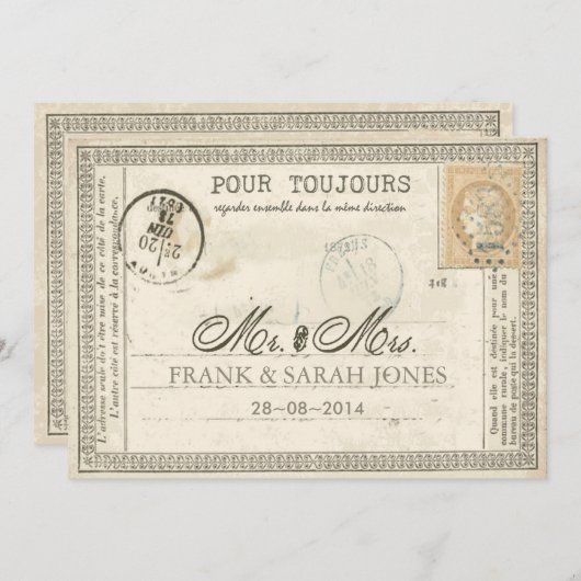 Invitation Mariage vintage (Devant / Derrière)