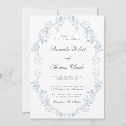 Invitation Mariage vintage à fleurs (Devant)