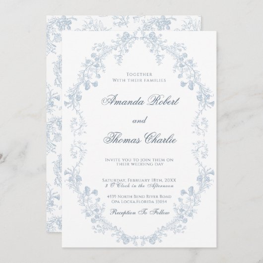 Invitation Mariage vintage à fleurs (Devant / Derrière)