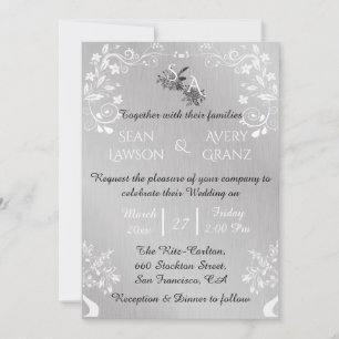 Invitation Mariage vintage à la frontière argentée et blanche