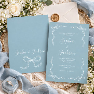 Invitation Mariage Vintage à la Main Aqua Bleu Français