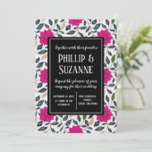 Invitation Mariage vintage à motifs floraux roses (Debout devant)