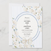 Invitation Mariage Vintage à rayures Hydrangea Bleu Blanc (Devant)