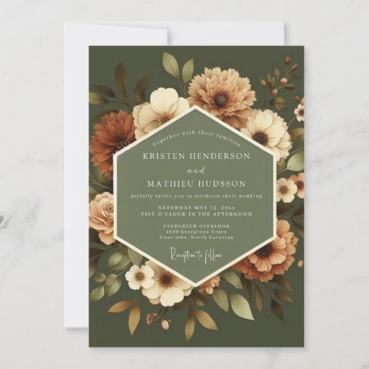 Invitation Mariage Vintage Ambre Olive (Devant)