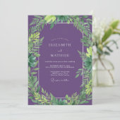 Invitation Mariage Vintage Améthyste Jade Feuillu (Debout devant)