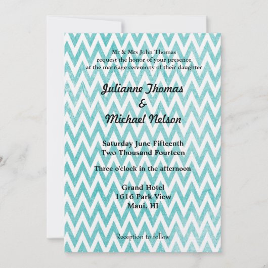 Invitation Mariage vintage Aqua Chevron Stripes (Devant)