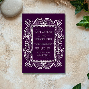 Invitation Mariage Vintage Argent Ancien avec Plum Profond et
