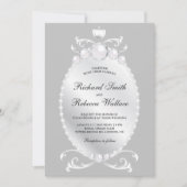 Invitation Mariage Vintage Argent Perle Bijou (Devant)