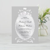 Invitation Mariage Vintage Argent Perle Bijou (Debout devant)