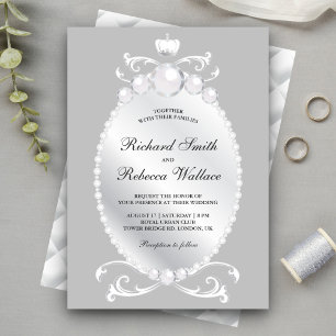 Invitation Mariage Vintage Argent Perle Bijou
