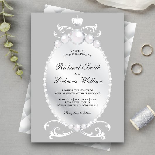 Invitation Mariage Vintage Argent Perle Bijou