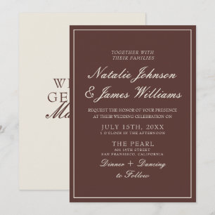 Invitation Mariage Vintage Argenté Chocolat Brun Classe