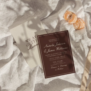Invitation Mariage Vintage Argenté Chocolat Brun Classe