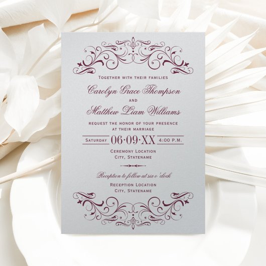 Invitation Mariage vintage argenté et marron