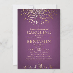 Invitation Mariage vintage art déco or et violet