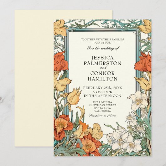 Invitation Mariage vintage Art Nouveau Floral (Devant / Derrière)