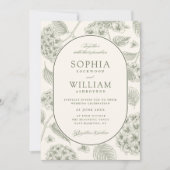 Invitation Mariage Vintage aux Hydrangeas Verts (Devant)