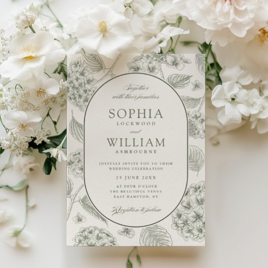 Invitation Mariage Vintage aux Hydrangeas Verts