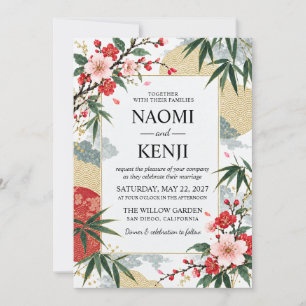 Invitation Mariage Vintage Bambou Fleur de Cerisier Japonaise