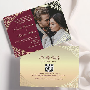 Invitation Mariage Vintage Baroque Bourgogne et Or