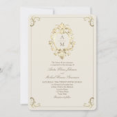 Invitation Mariage vintage baroque or (Devant)