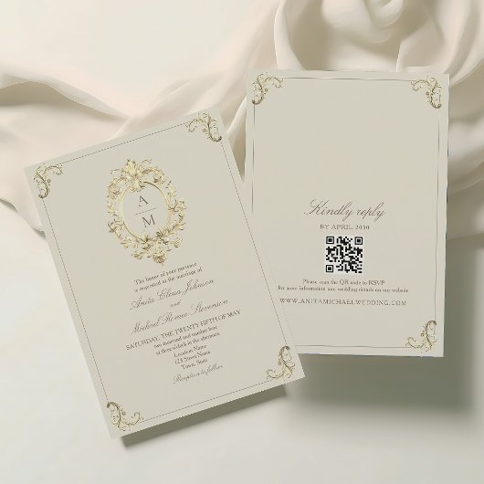 Invitation Mariage vintage baroque or