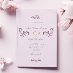 Invitation Mariage Vintage Baroque Rocaille Rose Poussiéreux