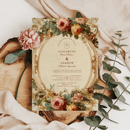 Invitation Mariage Vintage Baroque Rose
