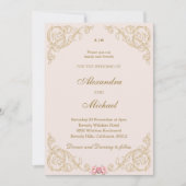 Invitation Mariage Vintage baroque rose beige (Devant)