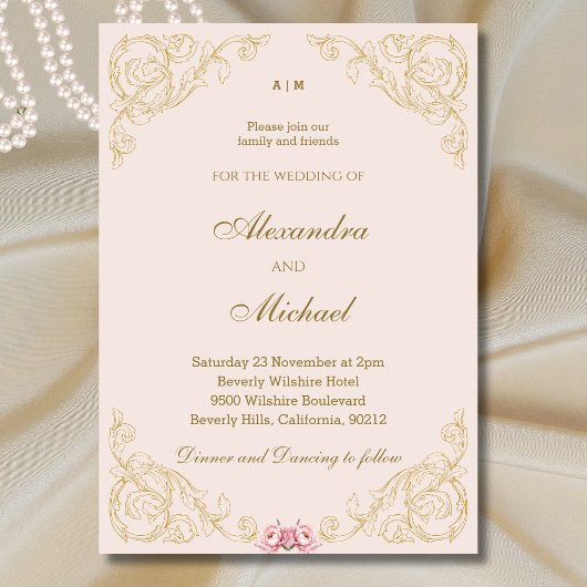 Invitation Mariage Vintage baroque rose beige