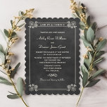 Invitation Mariage vintage Black Chalkboard<br><div class="desc">Les invitations à un mariage tout simplement romantique et chic comportent une bordure rayée, des croquis de fleurs dessinés à la main et un monogramme des prénoms de la mariée et du marié qui peut être personnalisé. Arrière - plan de style tableau doux avec un look rustique texturé et des...</div>