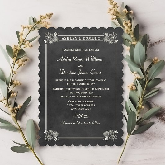 Invitation Mariage vintage Black Chalkboard