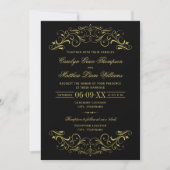 Invitation Mariage vintage Black et Gold Flourourd (Devant)