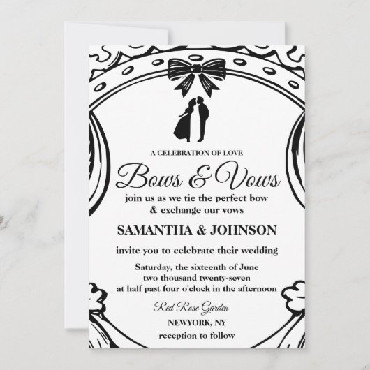 Invitation Mariage vintage Black & White Bows (Devant)