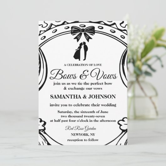 Invitation Mariage vintage Black & White Bows (Debout devant)
