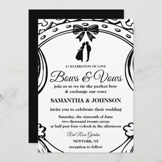 Invitation Mariage vintage Black & White Bows (Devant / Derrière)