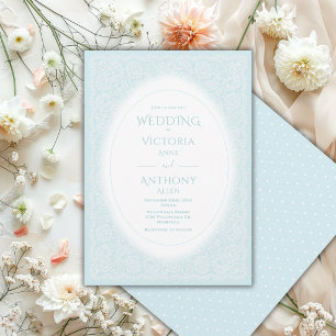 Invitation Mariage Vintage Blanc Dentelle Bleue