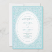 Invitation Mariage Vintage Blanc Dentelle Bleue (Devant)