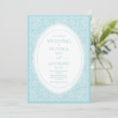 Invitation Mariage Vintage Blanc Dentelle Bleue (Debout devant)