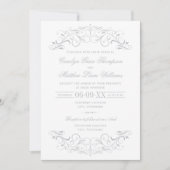 Invitation Mariage vintage blanc et gris argenté (Devant)