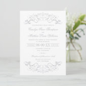 Invitation Mariage vintage blanc et gris argenté (Debout devant)