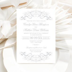 Invitation Mariage vintage blanc et gris argenté