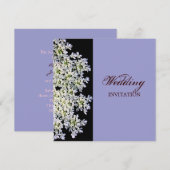 Invitation mariage vintage blanc fleuri violet (Devant / Derrière)