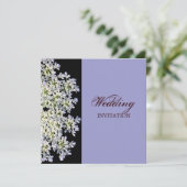 Invitation mariage vintage blanc fleuri violet (Debout devant)