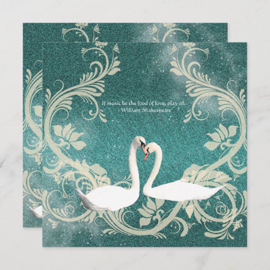 Invitation mariage vintage blanc Turquoise (Devant / Derrière)