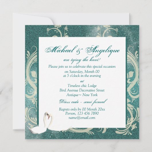 Invitation mariage vintage blanc Turquoise (Dos)